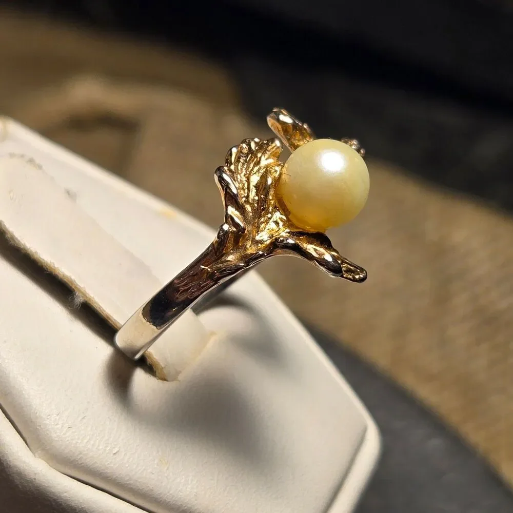 Gold and silver vintage sterling silver ring sz 7.5 adjustable